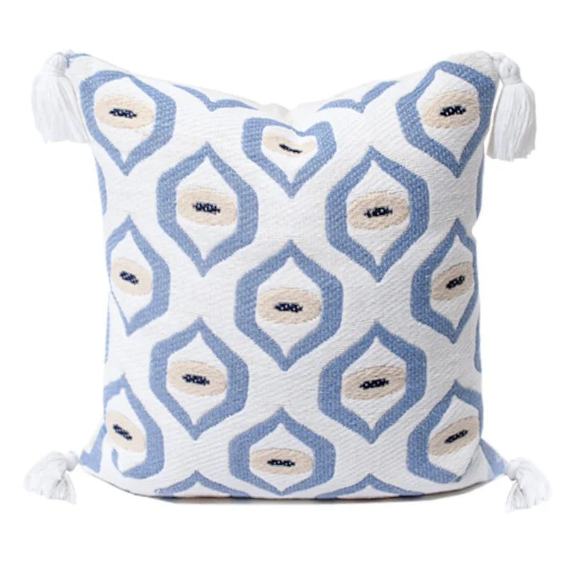 Blue Retro Woven Throw Pillow Cover