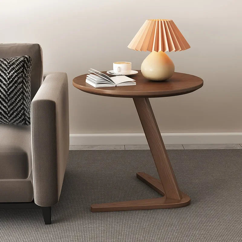 Oak Triangle C-Shaped Side Table