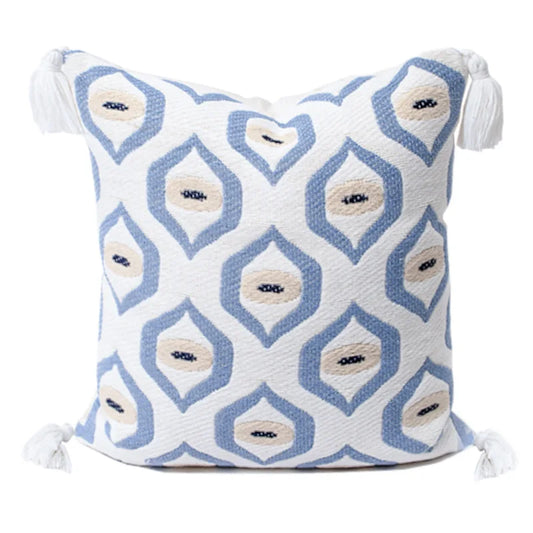 Blue Retro Woven Throw Pillow Cover