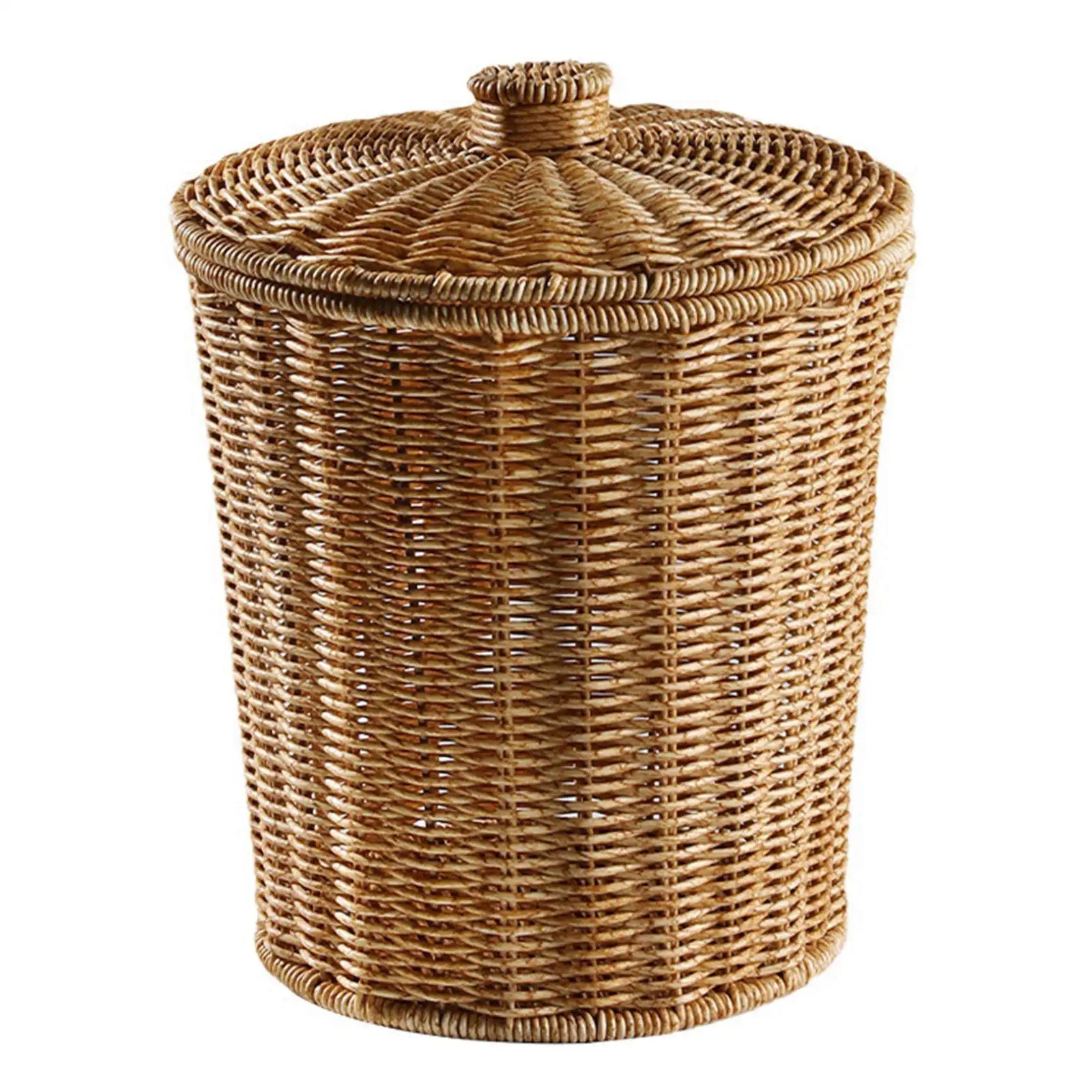 Woven Rattan Wastebasket with Lid