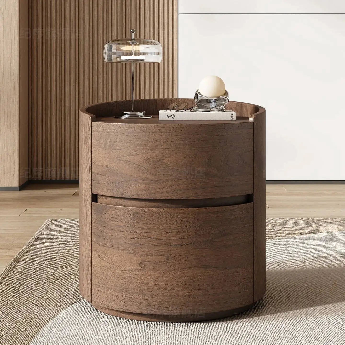 Luxury Round Solid Wood Nightstand