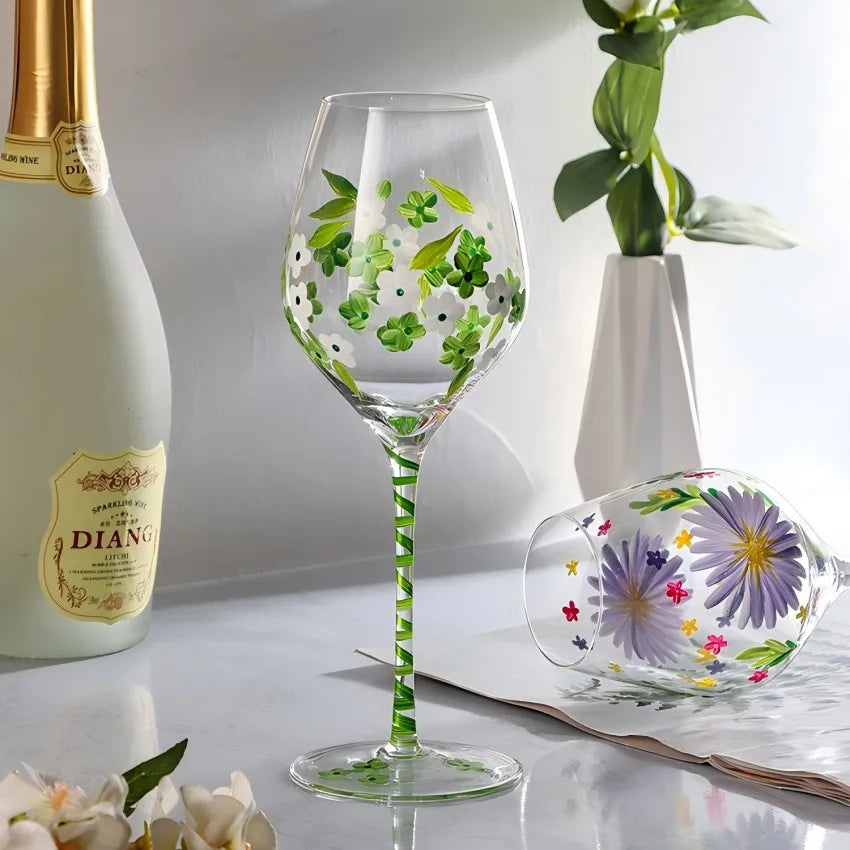 Painted Tulip Crystal Cocktail Glasses