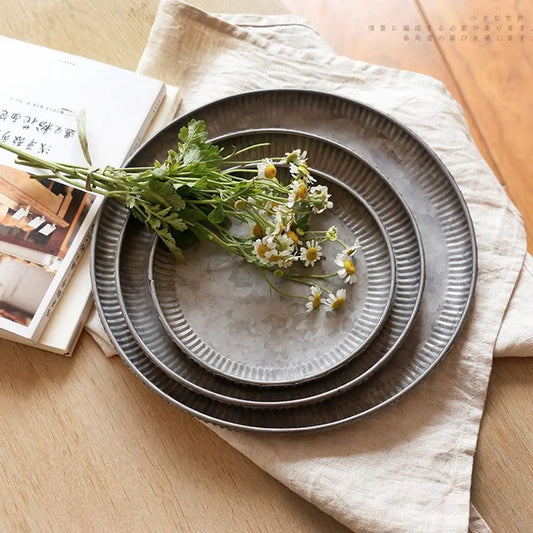 Vintage Round Iron Serving Tray