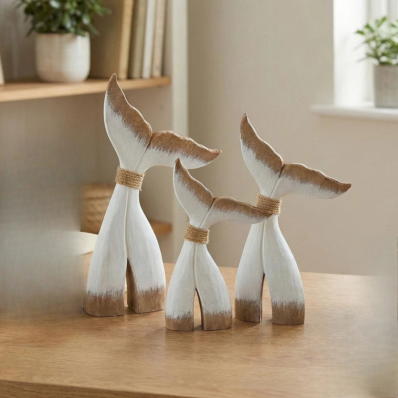 Mediterranean Whale Tail Wooden Decor Set