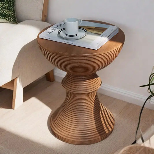 Minimalist Round Faux Wood Side Table