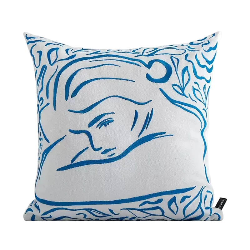 Blue Woman Bohemian Woven Cushion Cover