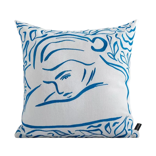 Blue Woman Bohemian Woven Cushion Cover