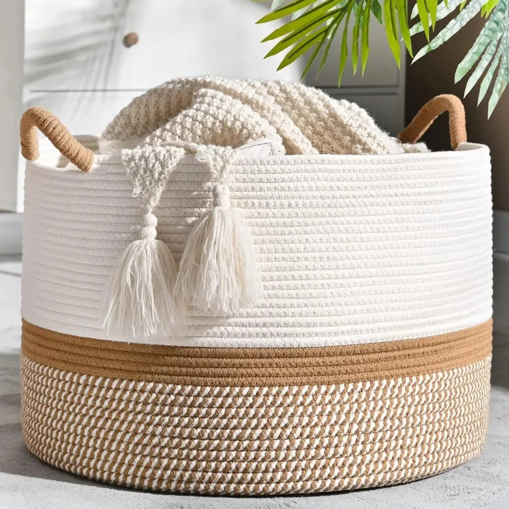 Large Woven Cotton Storage Blanket Basket