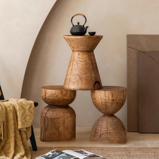 Vintage Wooden Round Stool Rustic Garden Coffee Tables Boho Living Room Decorative Table Multifunctional Home Decor Side Table